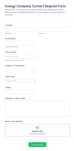 Energy Company Contact Request Form Template