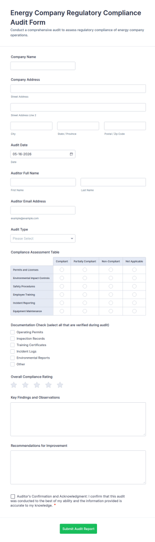 Energy Company Regulatory Compliance Audit Form Template