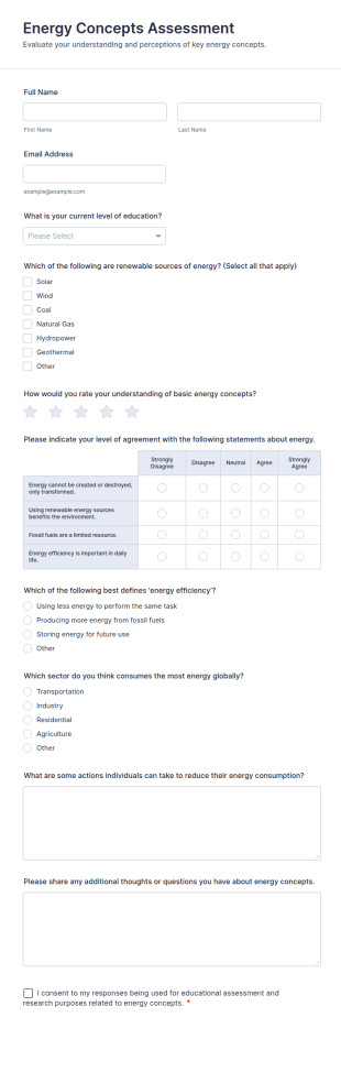 Energy Concepts Assessment Form Template