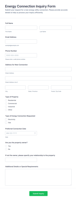 Energy Connection Inquiry Form Template