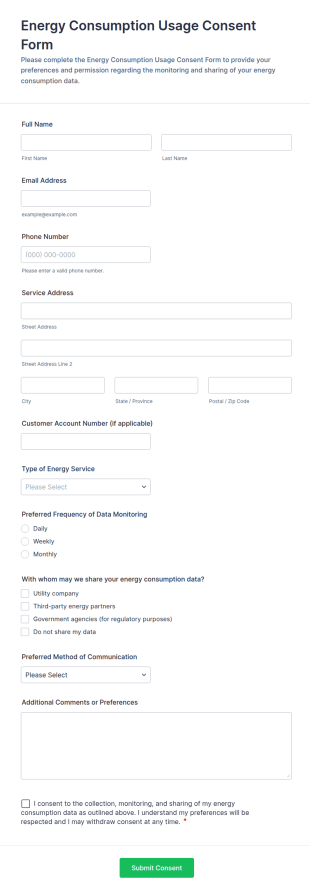 Energy Consumption Usage Consent Form Template