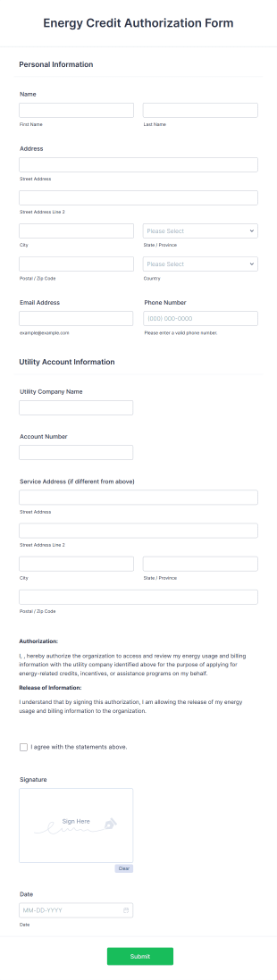 Energy Credit Authorization Form Template
