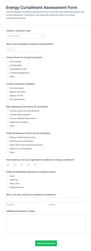 Energy Curtailment Assessment Form Template