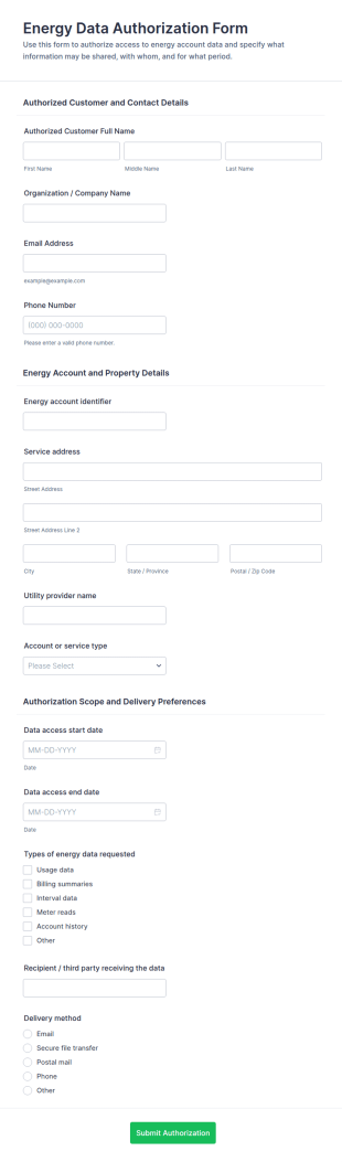 Energy Data Authorization Form Template