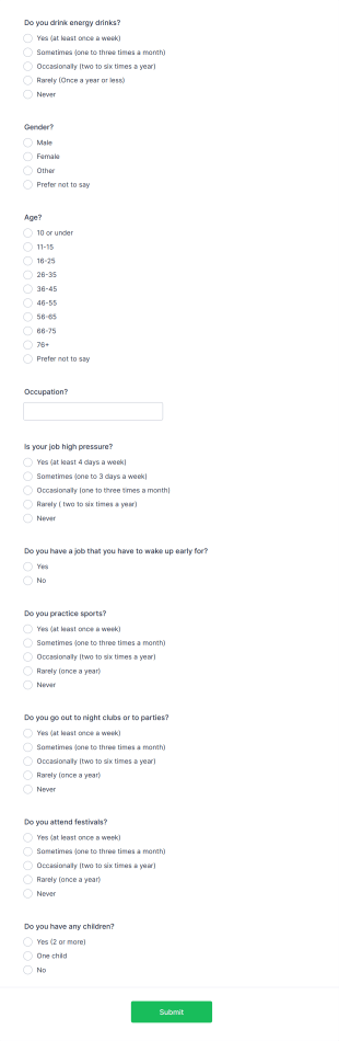 Energy Drinks Form Template