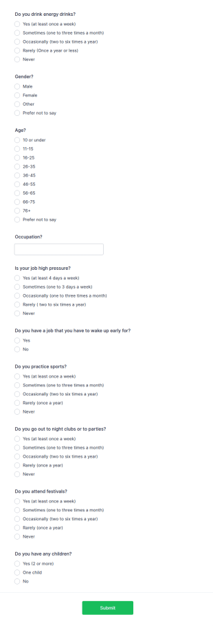 Energy Drinks Form Template