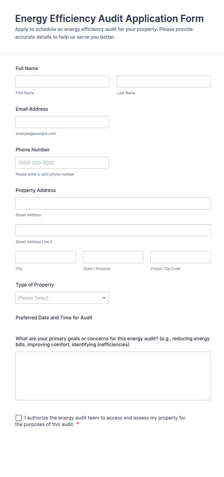 Energy Efficiency Audit Application Form Template | Jotform