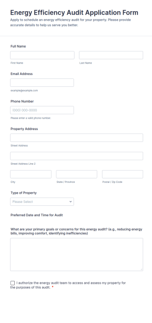 Energy Efficiency Audit Application Form Template