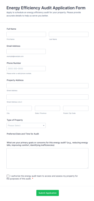 Energy Efficiency Audit Application Form Template