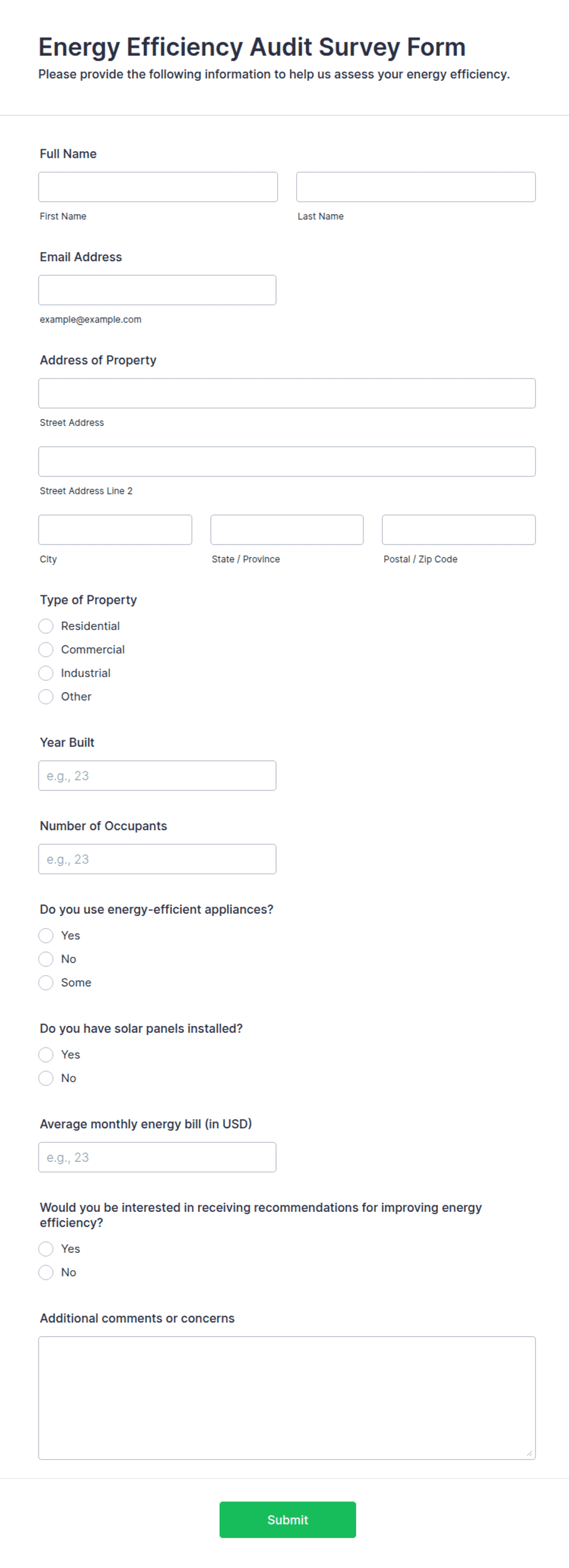 Energy Efficiency Audit Survey Form Template | Jotform