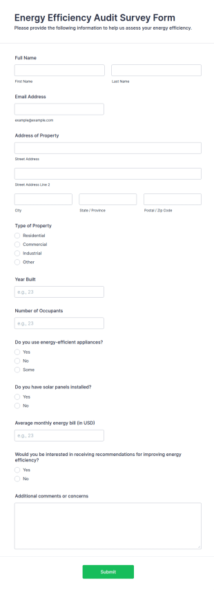 Energy Efficiency Audit Survey Form Template