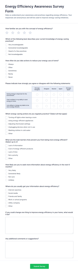 Energy Efficiency Awareness Survey Form Template