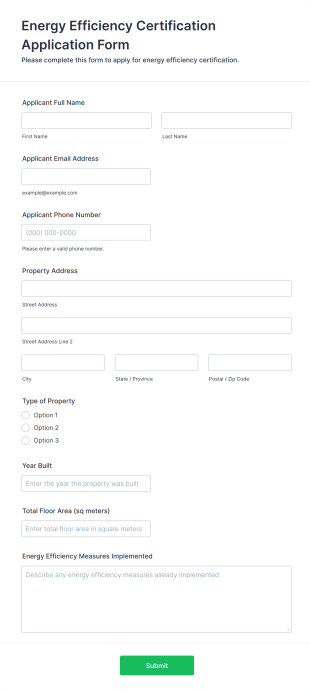 Energy Efficiency Certification Application Form Template