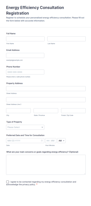 Energy Efficiency Consultation Registration Form Template