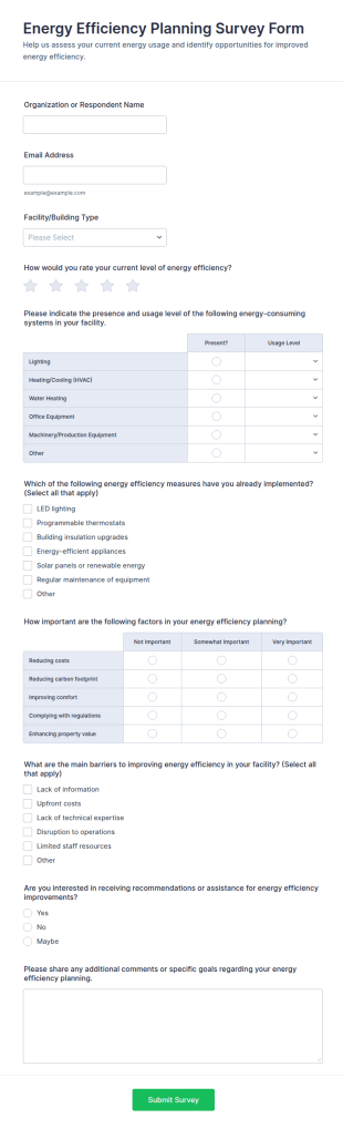 Energy Efficiency Planning Survey Form Template