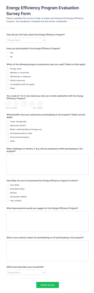 Energy Efficiency Program Evaluation Survey Form Template