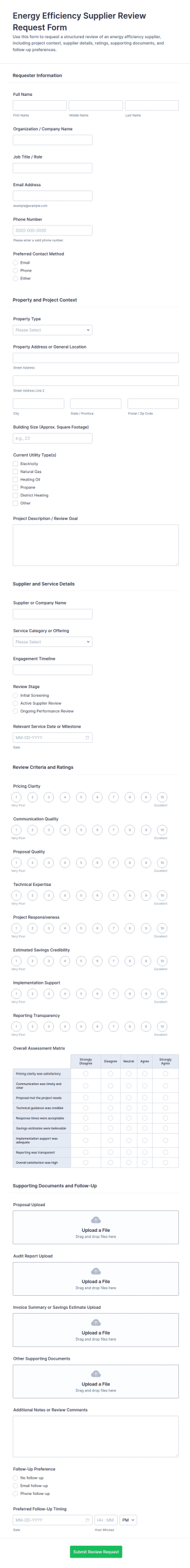 Energy Efficiency Supplier Review Request Form Template