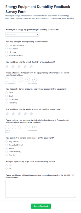 Energy Equipment Durability Feedback Survey Form Template