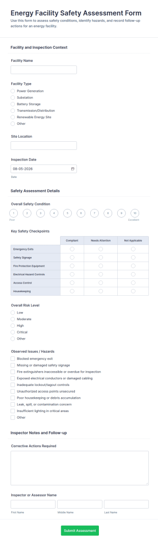 Energy Facility Safety Assessment Form Template