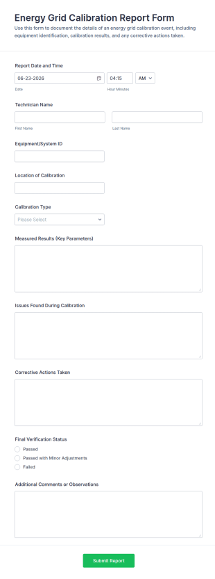 Energy Grid Calibration Report Form Template
