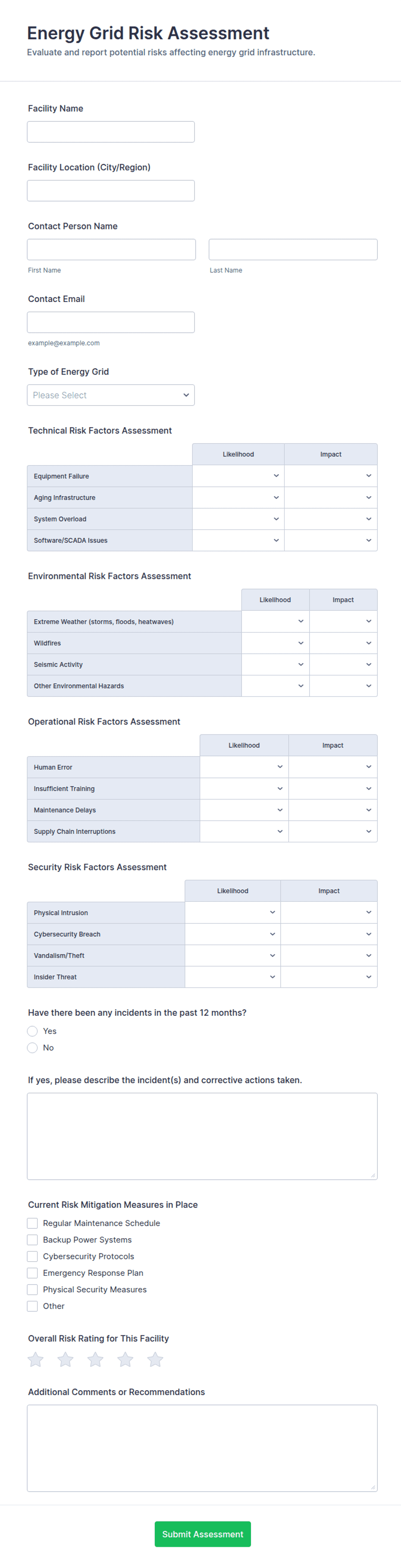 Energy Grid Risk Assessment Form Template | Jotform