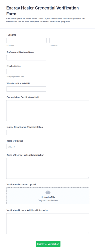 Energy Healer Credential Verification Form Template