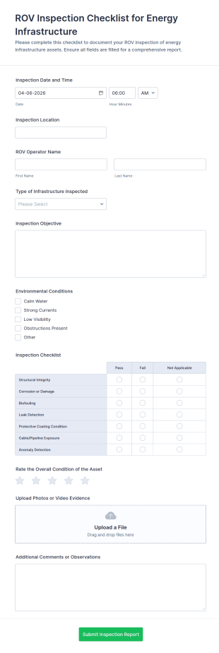 Energy Infrastructure ROV Inspection Checklist Form Template