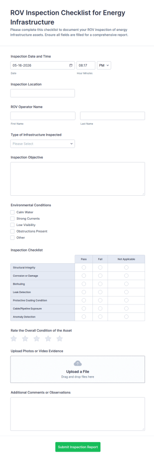 Energy Infrastructure ROV Inspection Checklist Form Template