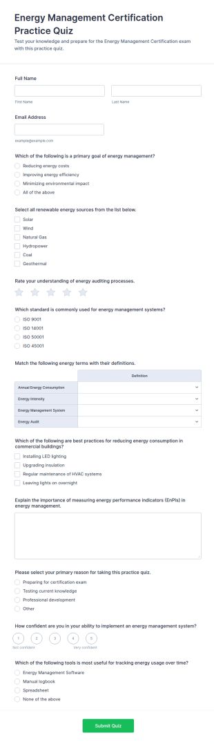 Energy Management Certification Practice Quiz Form Template