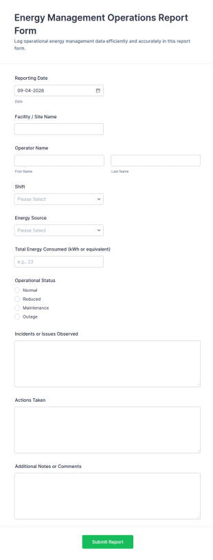 Energy Management Operations Report Form Template