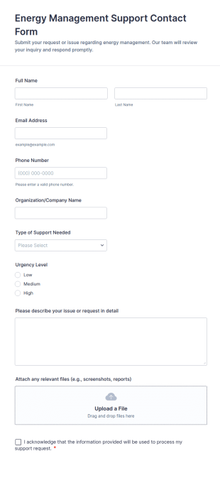 Energy Management Support Contact Form Template