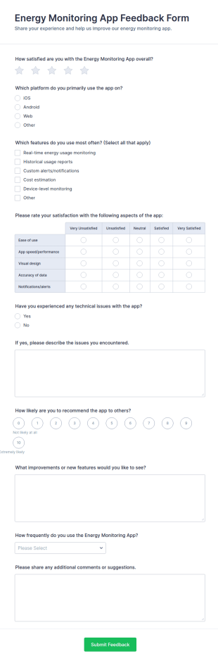 Energy Monitoring App Feedback Form Template