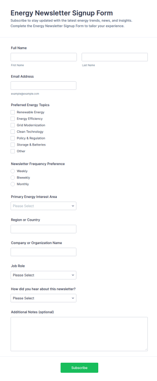 Energy Newsletter Signup Form Template