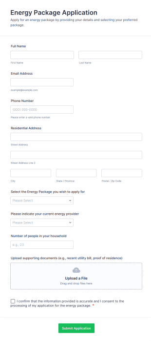 Energy Package Application Form Template