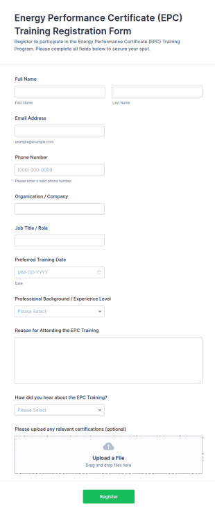 Energy Performance Certificate (EPC) Training Registration Form Template