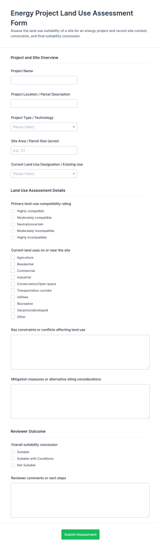 Energy Project Land Use Assessment Form Template