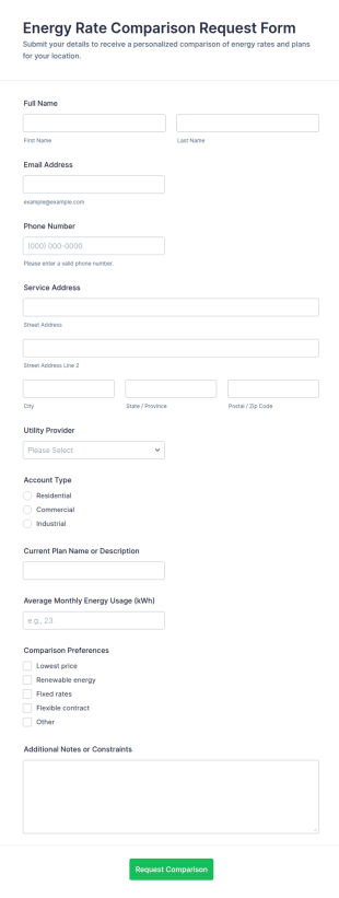 Energy Rate Comparison Request Form Template