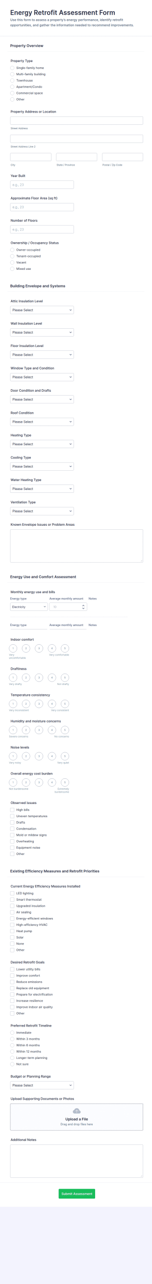 Energy Retrofit Assessment Form Template