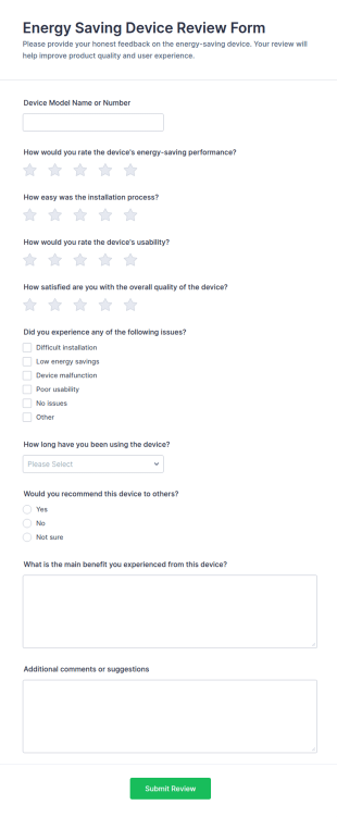 Energy Saving Device Review Form Template