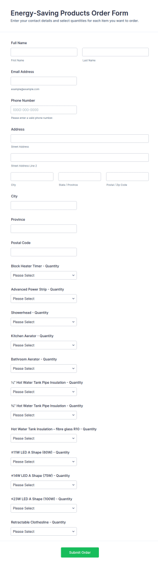 Energy Saving Products Order Form Template