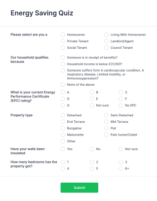 Energy Saving Quiz Form Template