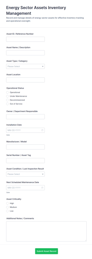 Energy Sector Assets Inventory Management Form Template