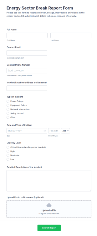 Energy Sector Break Report Form Template