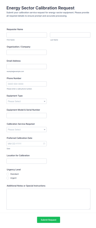 Energy Sector Calibration Request Form Template