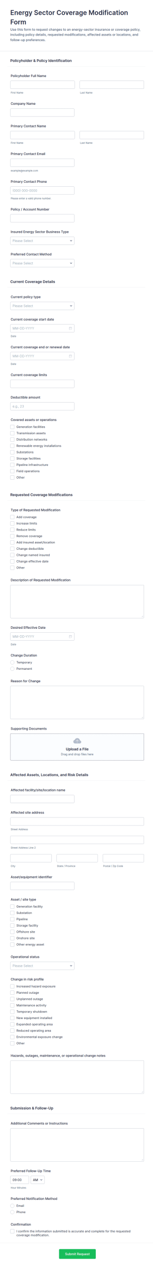 Energy Sector Coverage Modification Form Template
