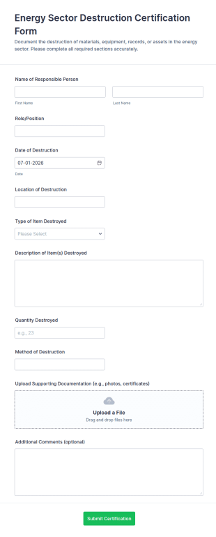 Energy Sector Destruction Certification Form Template