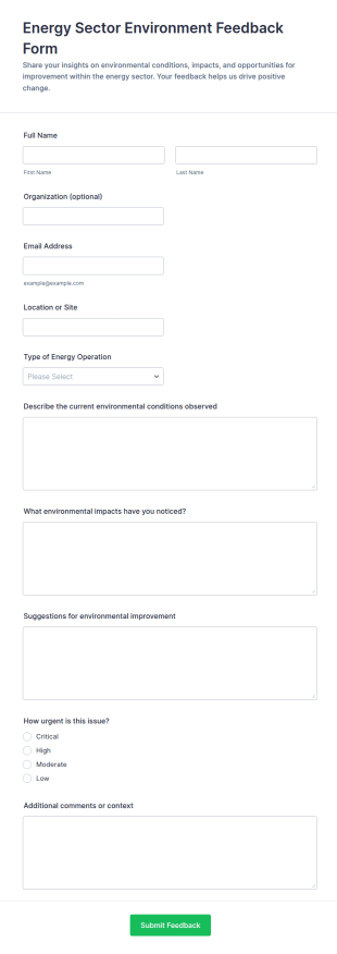 Energy Sector Environment Feedback Form Template