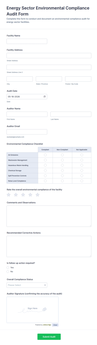 Energy Sector Environmental Compliance Audit Form Template