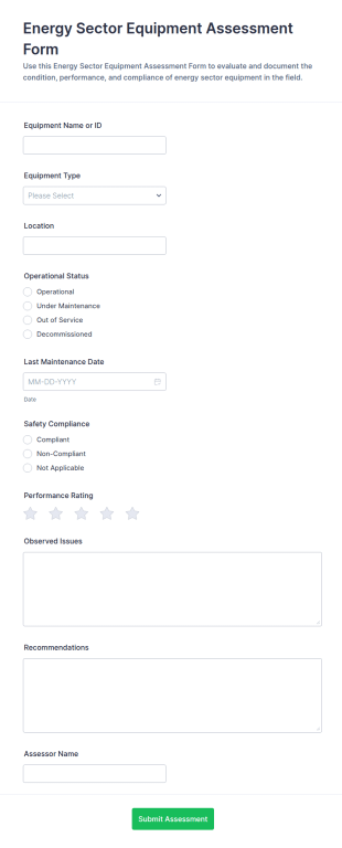 Energy Sector Equipment Assessment Form Template