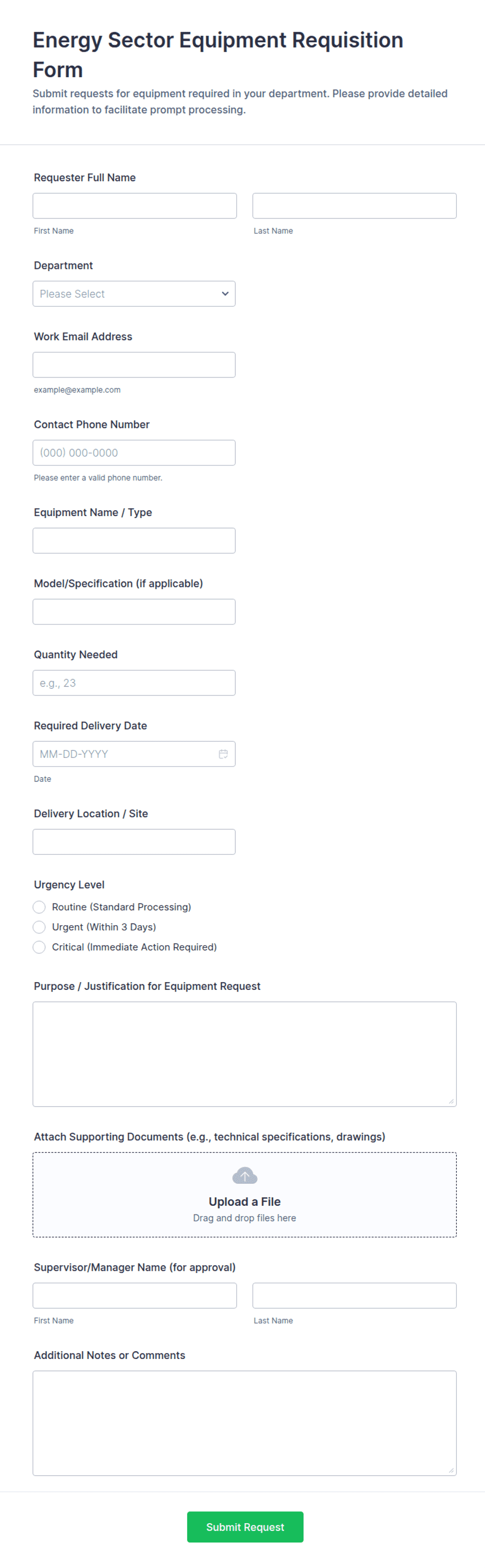Energy Sector Equipment Requisition Form Template | Jotform
